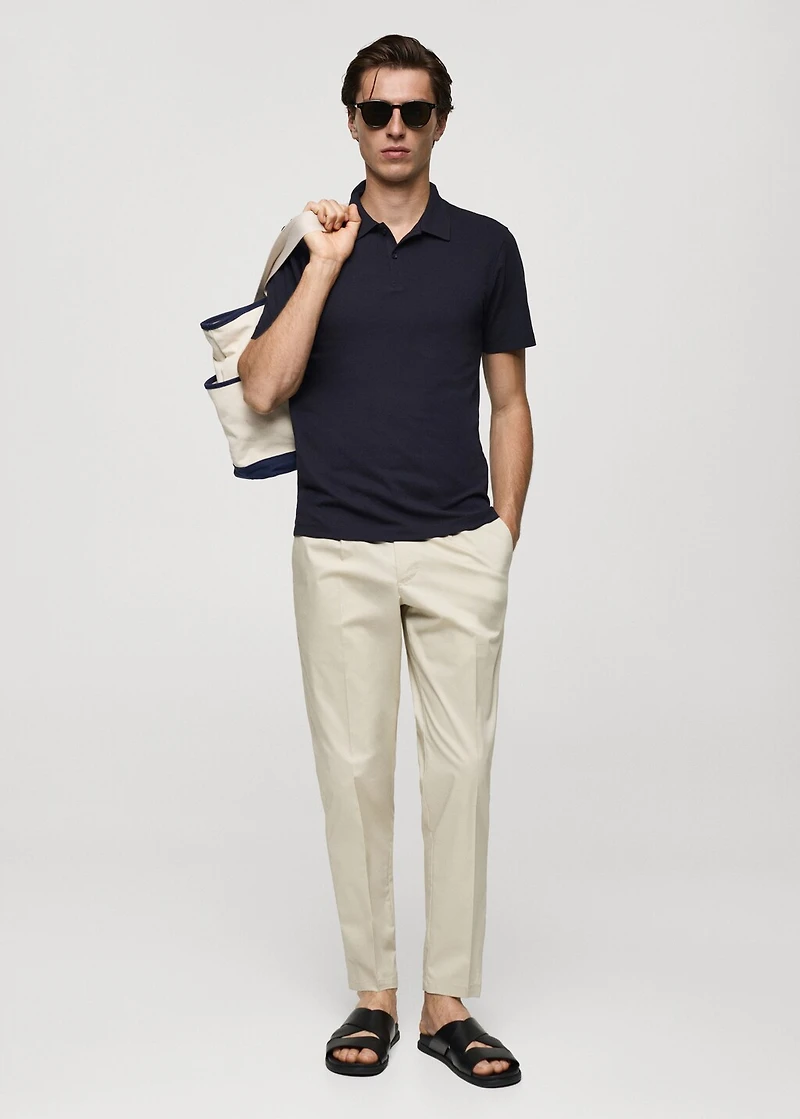 Slim-fit cotton piqué textured polo shirt