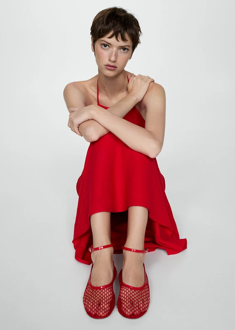 Mesh ballet flats with strap and buckle