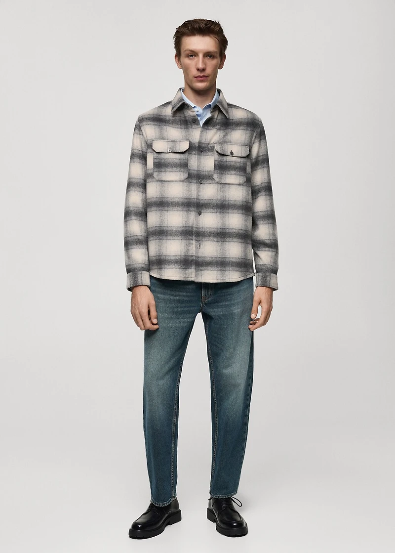 Plaid wool overshirt with pockets
