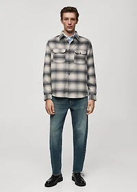 Plaid wool overshirt with pockets