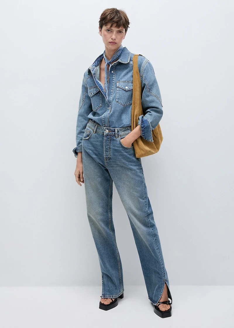 Medium-rise straight jeans with slits