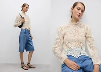 High-neck cotton lace blouse