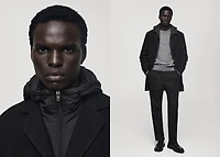 Wool coat with quilted interior hood