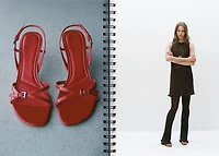 Heeled sandals with strap and buckle