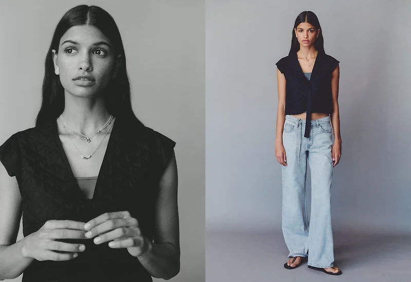 Quilted vest with pleat