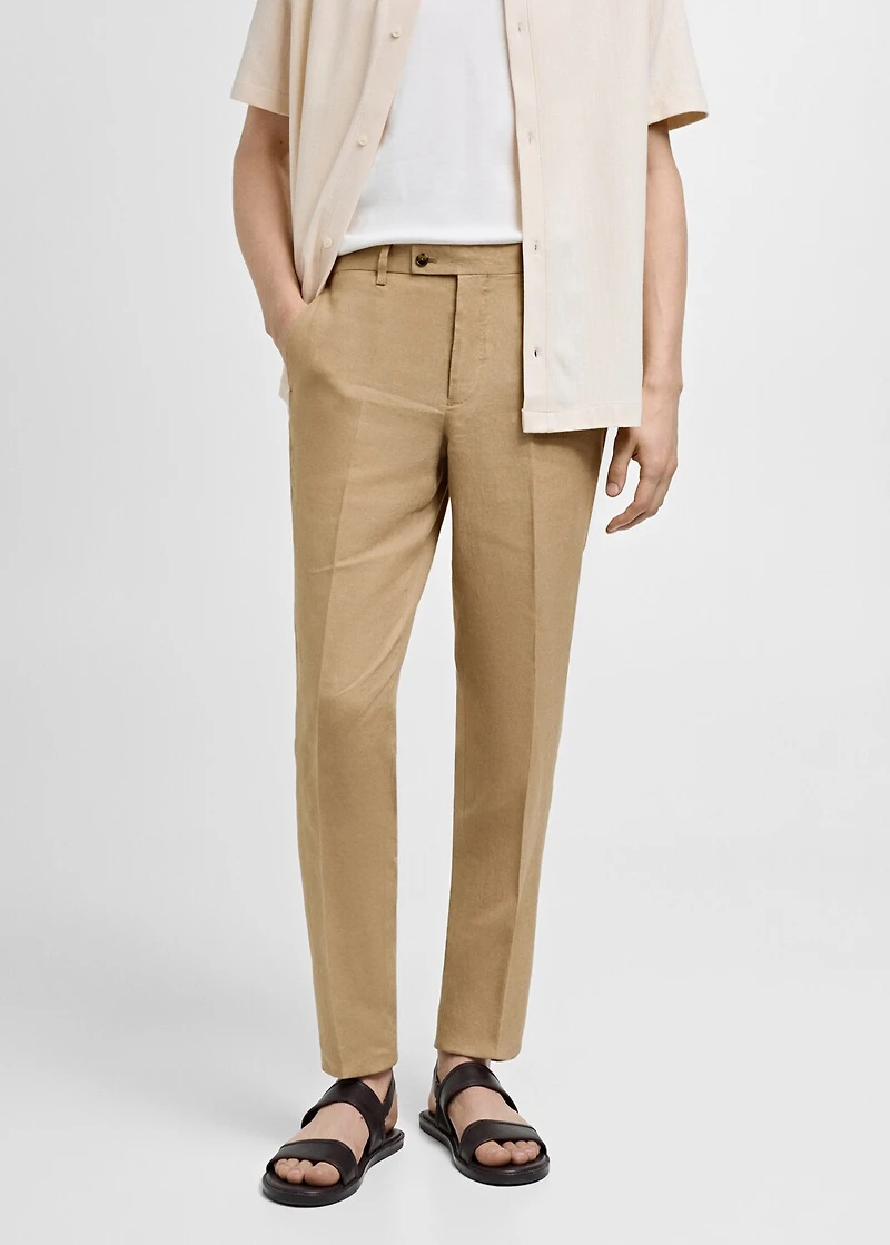 100% linen slim-fit suit pants