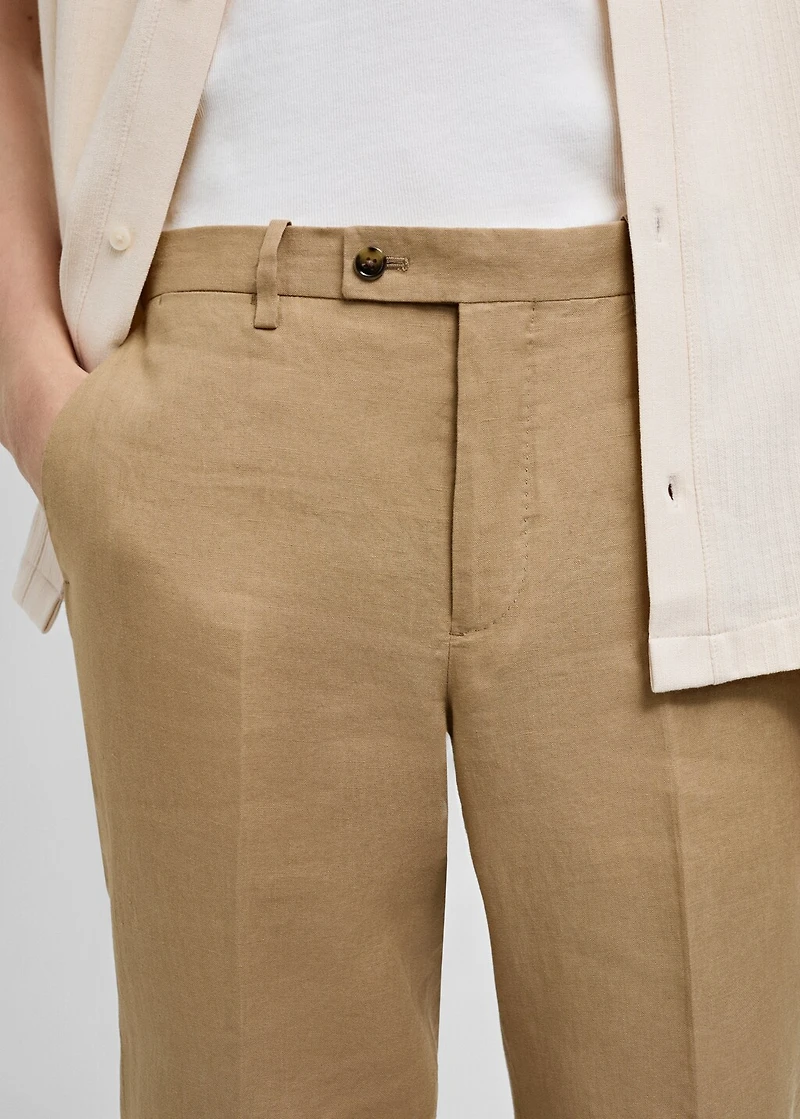100% linen slim-fit suit pants