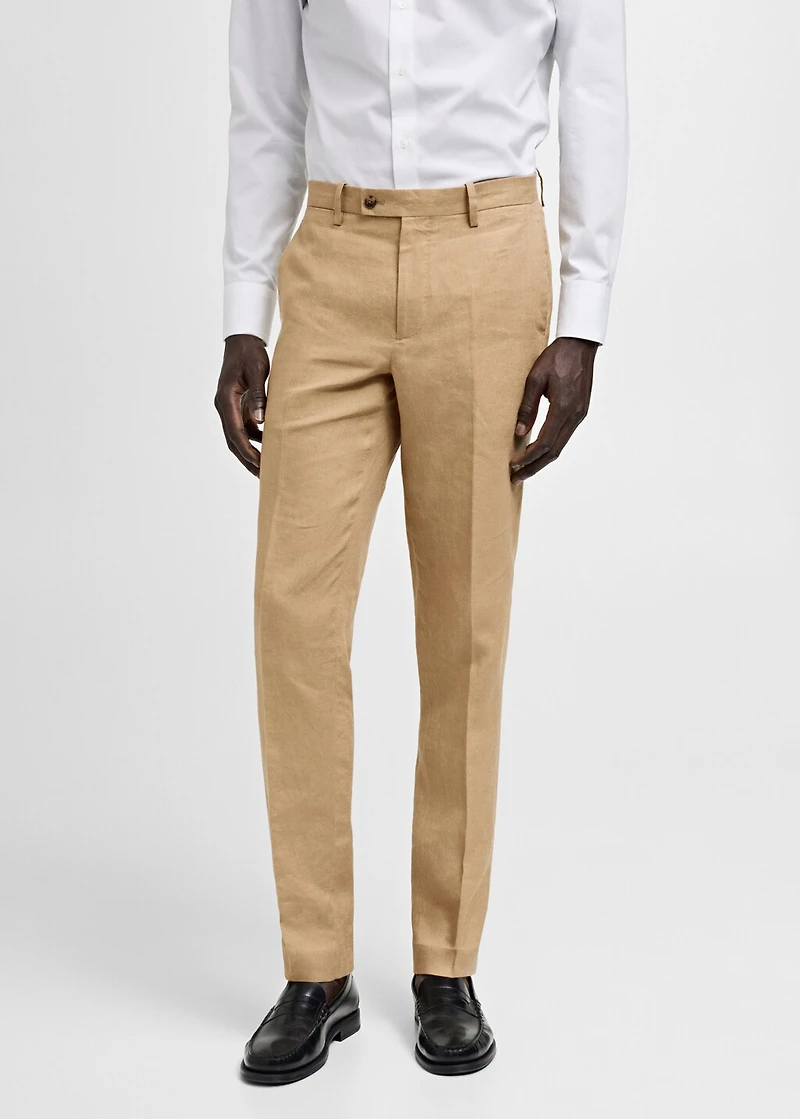 100% linen slim-fit suit pants
