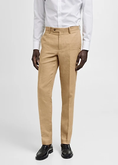 100% linen slim-fit suit pants