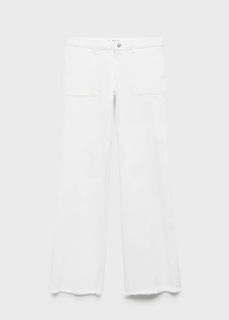 Wideleg low frayed hem jeans