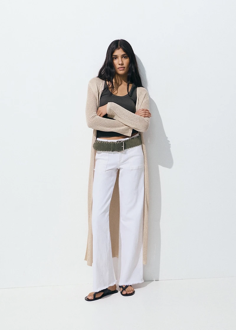 Wideleg low frayed hem jeans