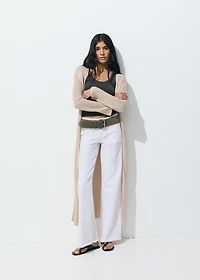 Wideleg low frayed hem jeans