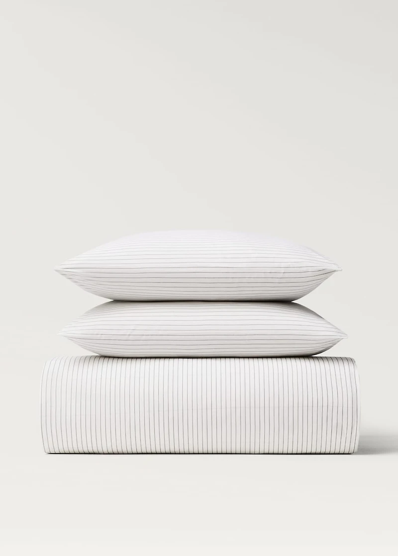 Cotton percale reversible striped duvet cover for / cm bed