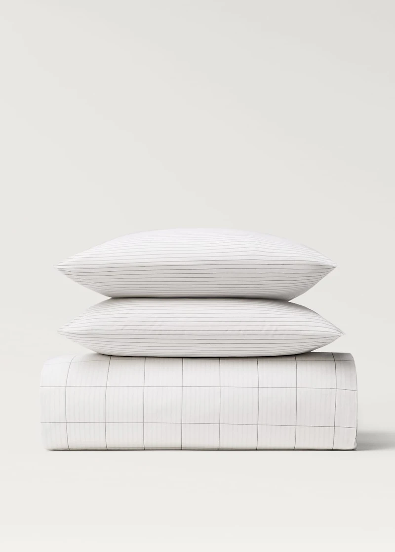 Cotton percale reversible striped duvet cover for / cm bed