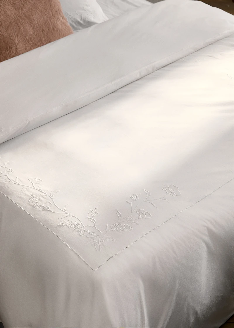 Cotton duvet cover with hand-embroidered flowers for 180/220 cm bed
