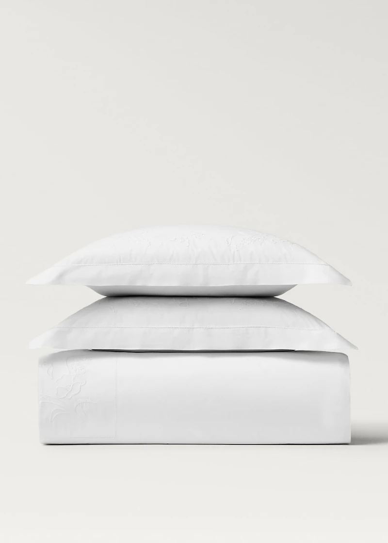 Cotton duvet cover with hand-embroidered flowers for 135/140 cm bed