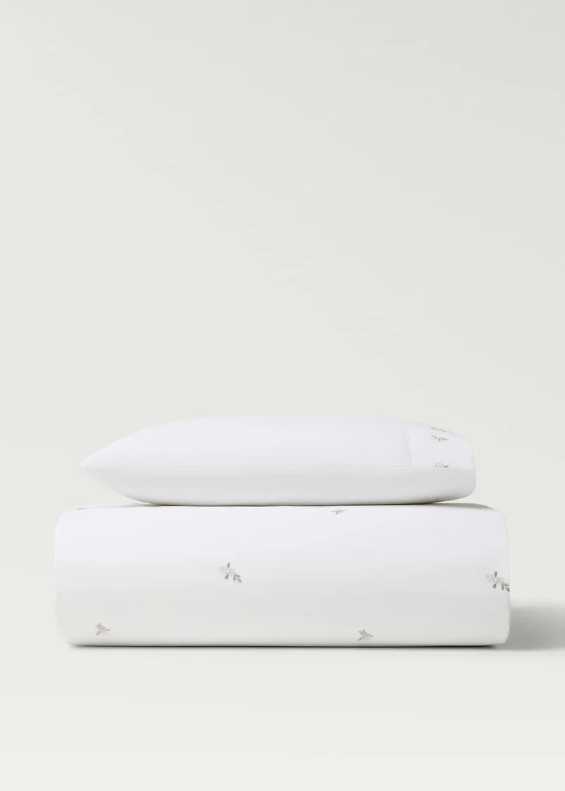 Cotton percale embroidered-flower children's duvet cover for 90 cm bed