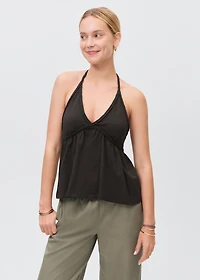 Straight linen-blend pants