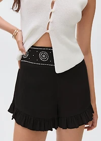 Beaded embroidered shorts