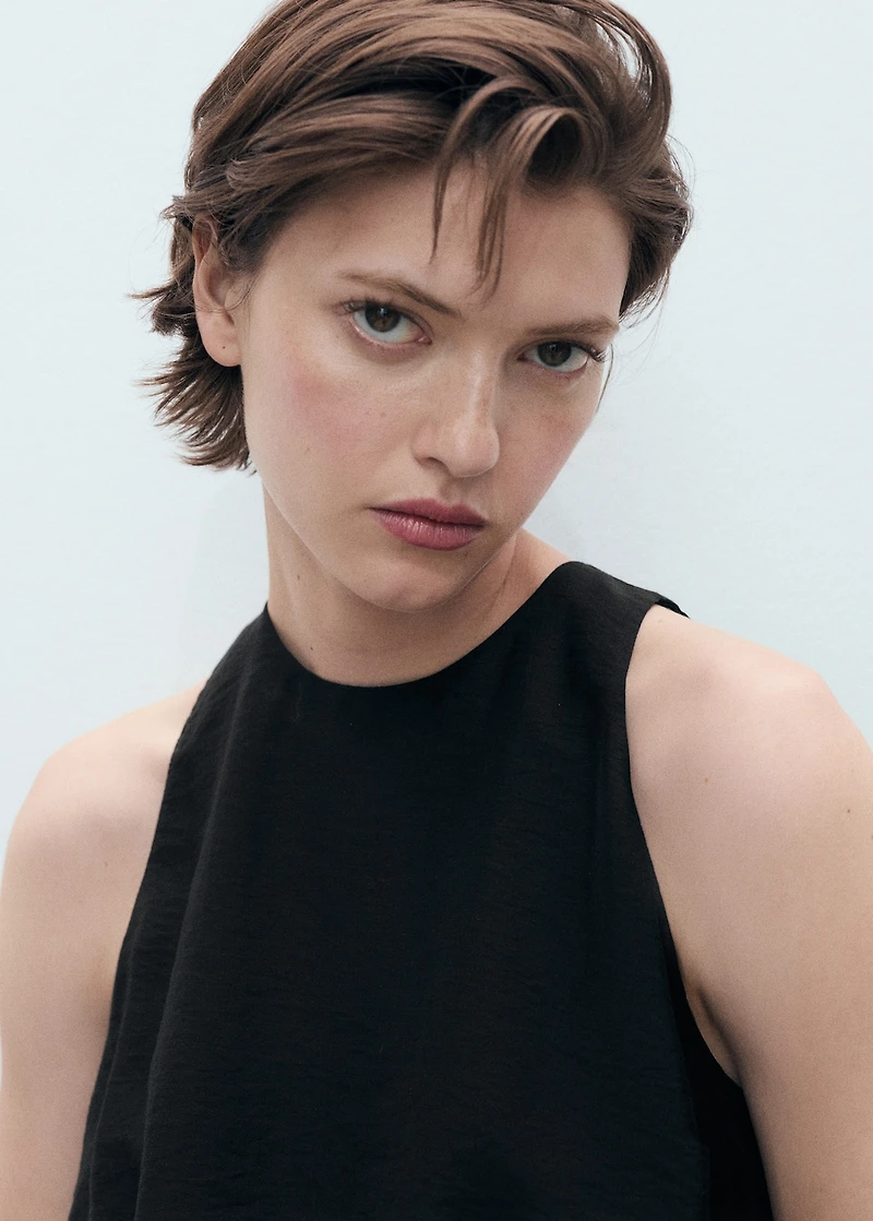 Lyocell-blend top with puffed hem