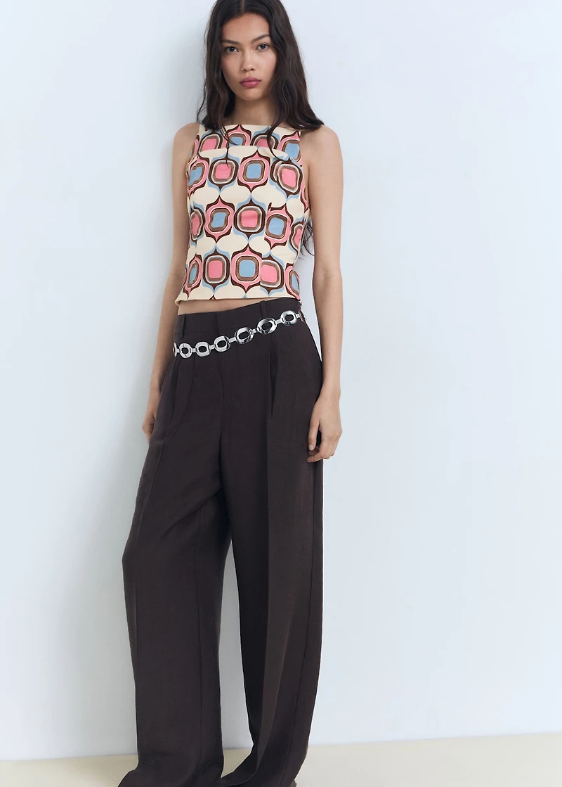 Printed boat-neck top