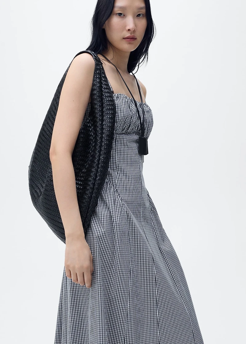 Gingham-print midi-dress