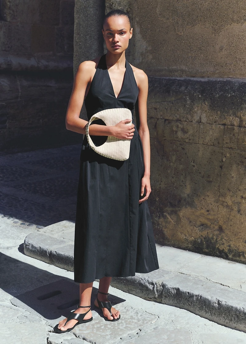 Halter neck cotton midi-dress