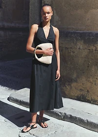 Halter neck cotton midi-dress