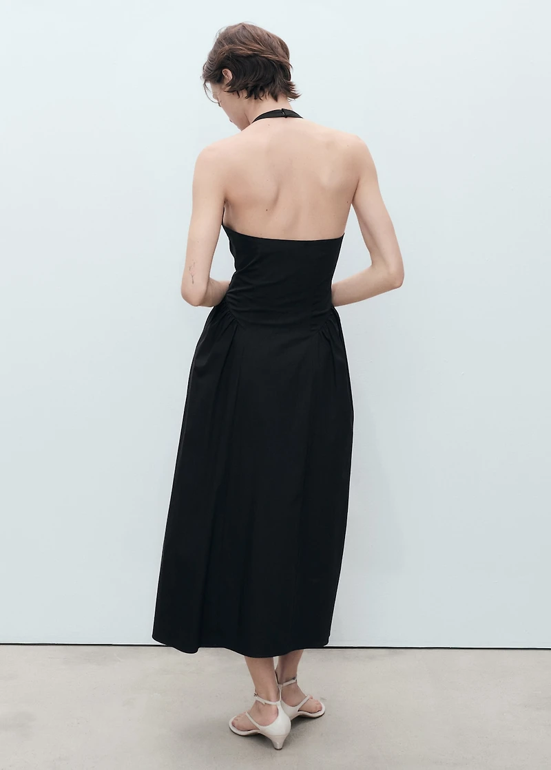 Halter neck cotton midi-dress