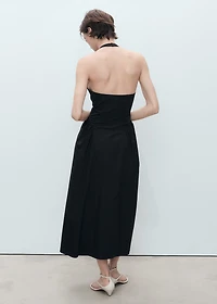 Halter neck cotton midi-dress