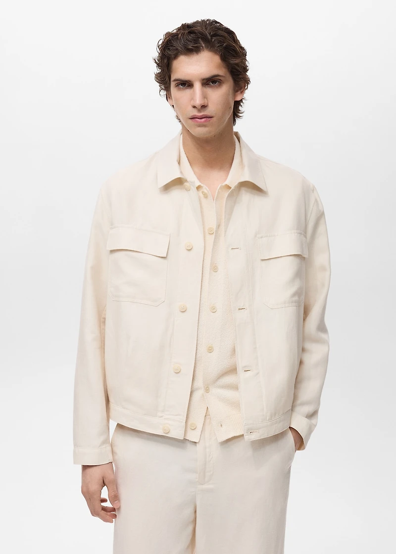 Bowling-style overshirt a linen blend