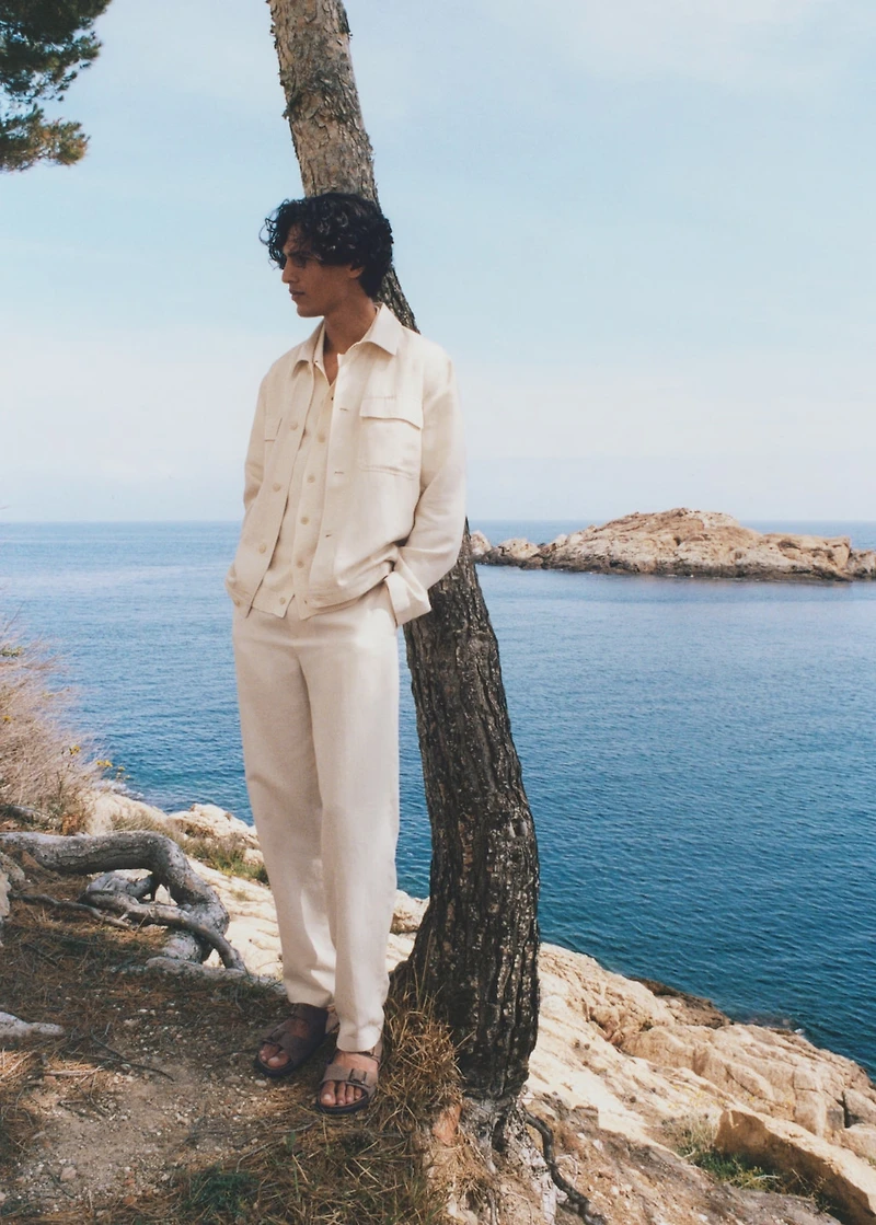 Bowling-style overshirt a linen blend