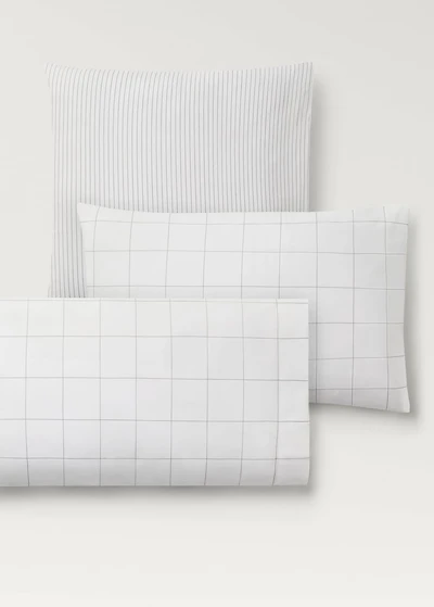 Two cotton percale two-tone check pillowcases 50x75 cm