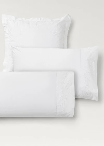 Cotton pillowcase with hand-embroidered flowers 45x110 cm