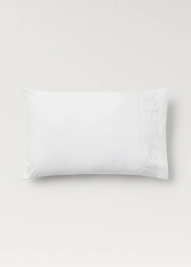 Two cotton hand-embroidered floral pillowcases 50x75 cm