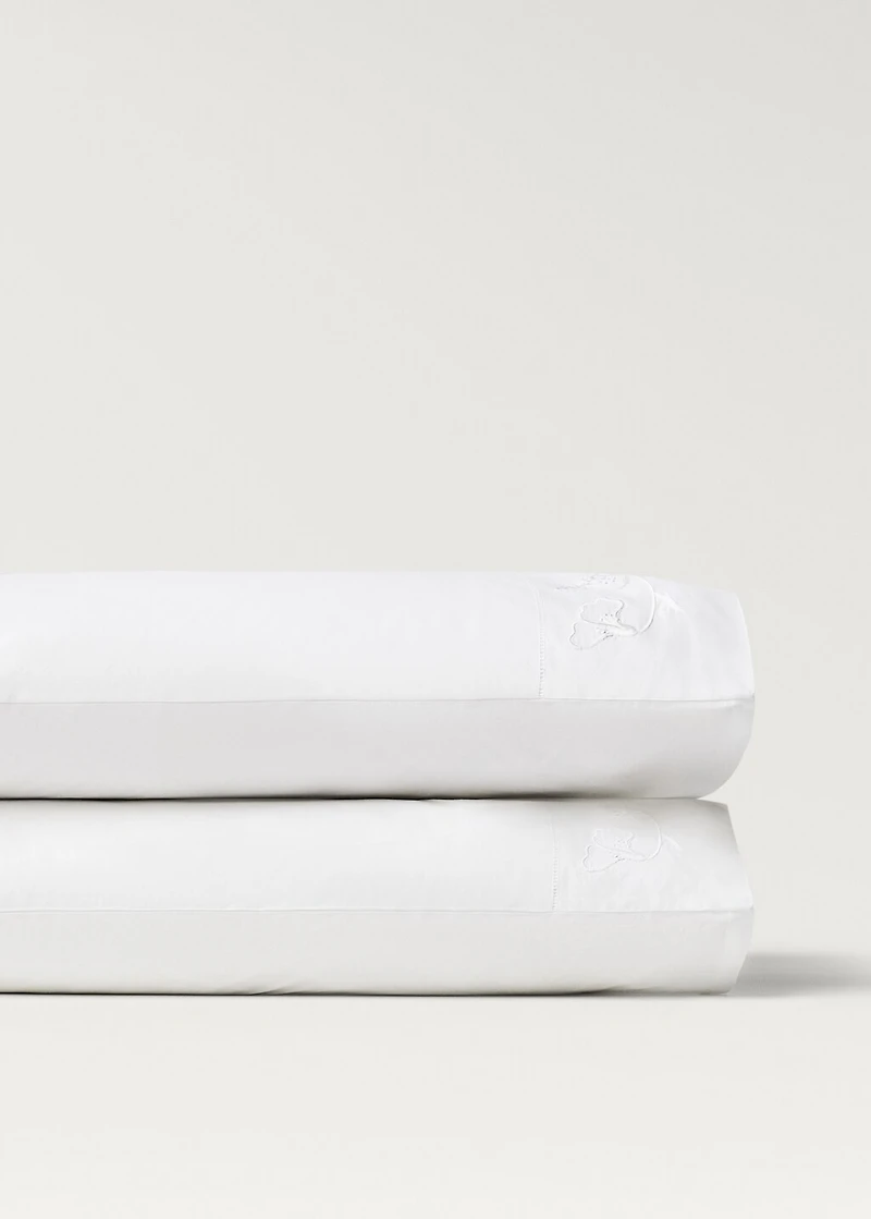 Two cotton hand-embroidered floral pillowcases 50x75 cm