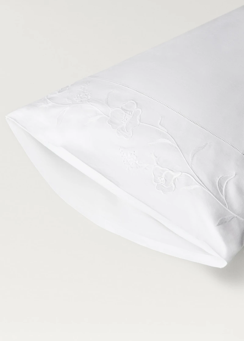 Two cotton hand-embroidered floral pillowcases 50x75 cm