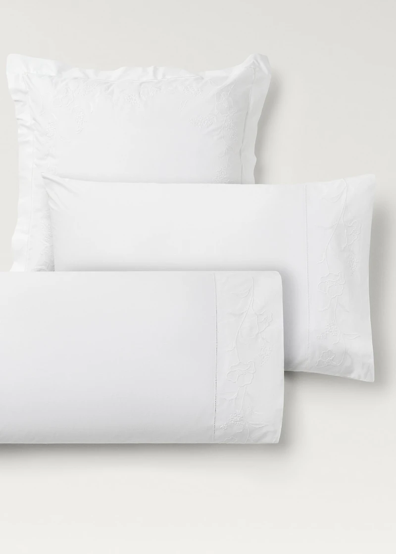 Two cotton hand-embroidered floral pillowcases 50x75 cm