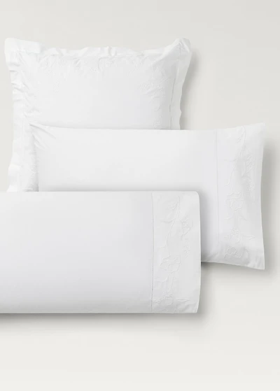 Two cotton pillowcases with hand-embroidered flowers 60x60 cm