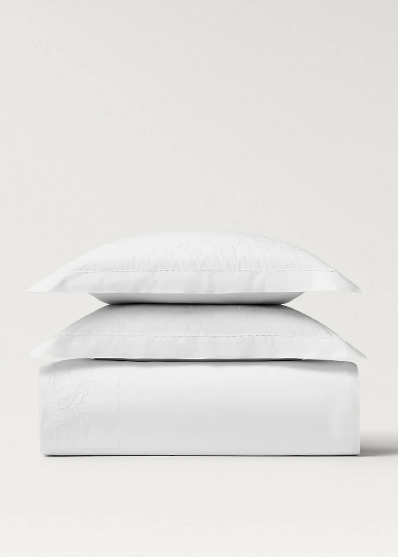 Cotton duvet cover with hand-embroidered flowers for 90 cm bed