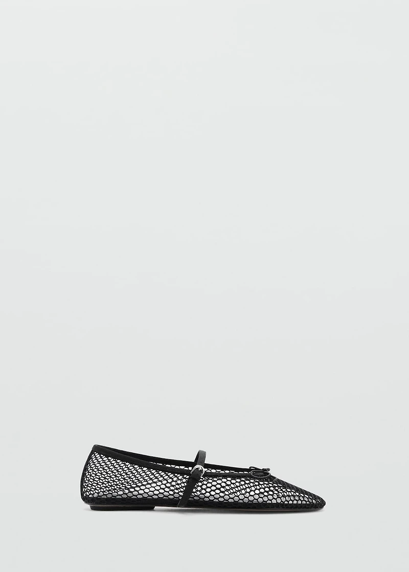 Mesh ballet flats with buckle strap