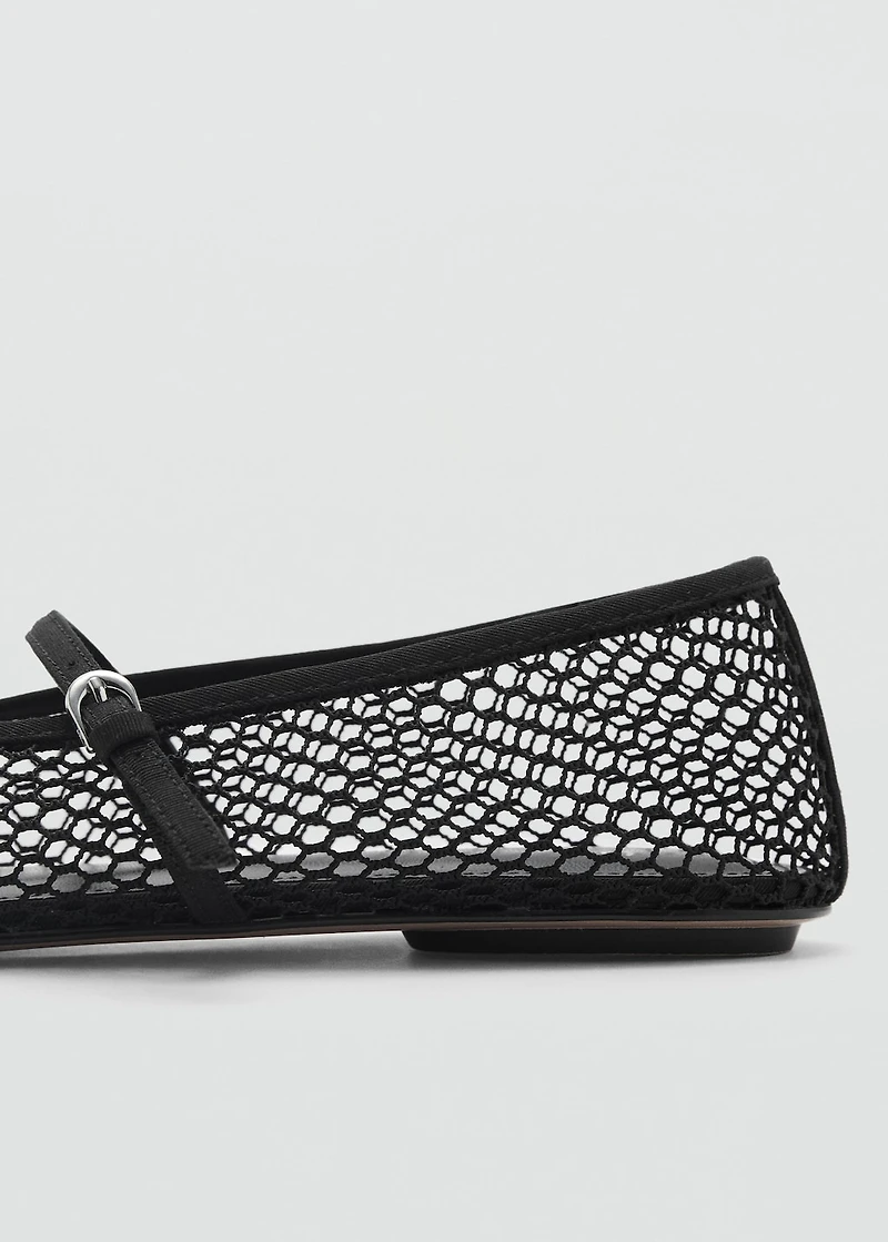 Mesh ballet flats with buckle strap