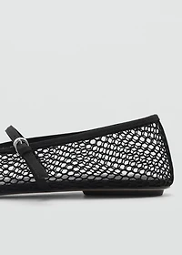Mesh ballet flats with buckle strap