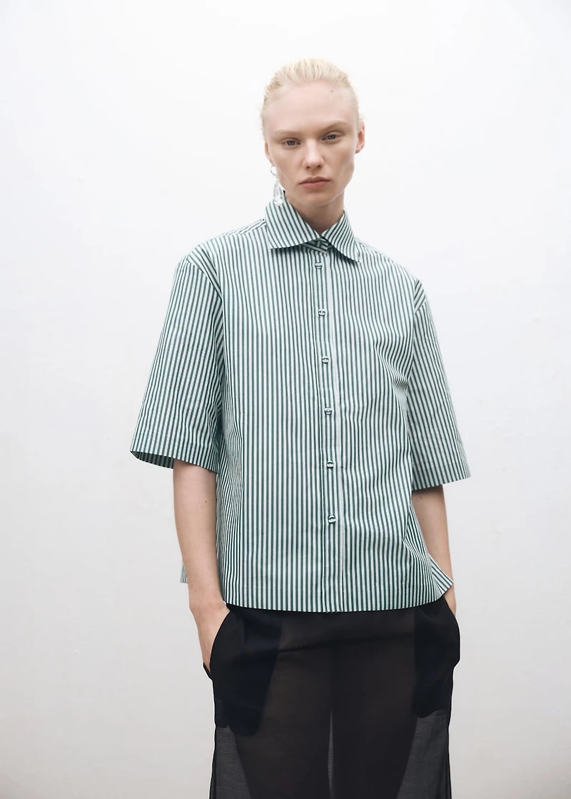 Short-sleeved striped cotton shirt