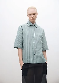 Short-sleeved striped cotton shirt