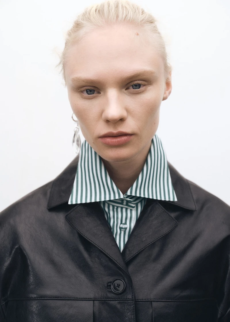 Short-sleeved striped cotton shirt