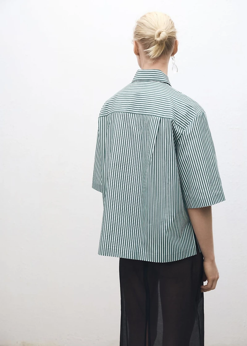 Short-sleeved striped cotton shirt