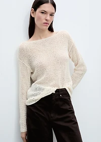Knitted boat-neck sweater with lace pattern
