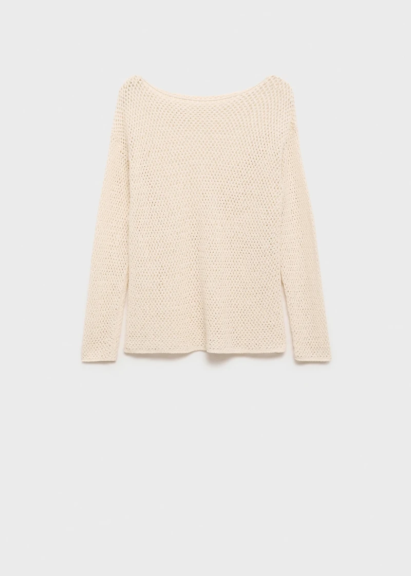 Knitted boat-neck sweater with lace pattern