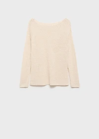 Knitted boat-neck sweater with lace pattern